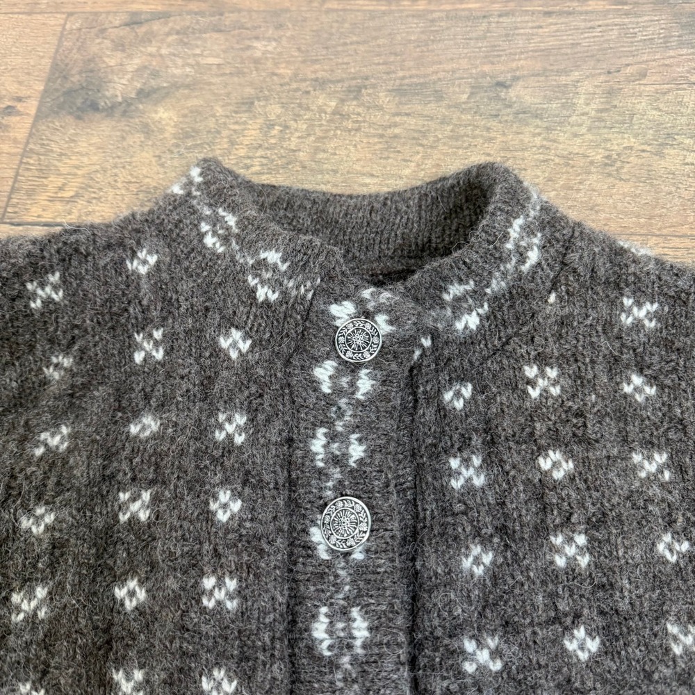 Alps Vintage 100% Wool Fair Isle Cardigan Sweater Brown Womens XL Made in USA - Picture 10 of 11